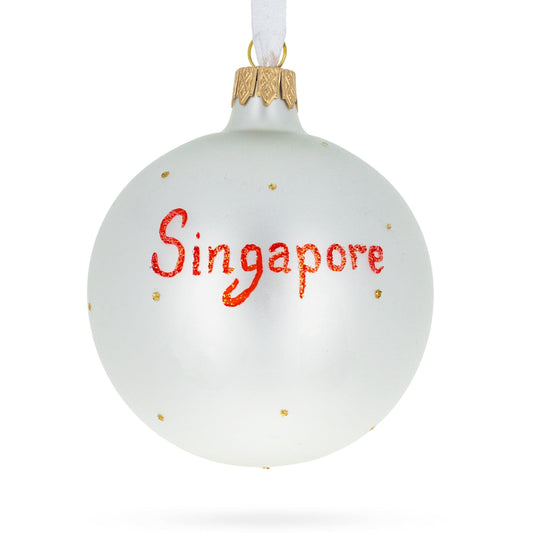Flag of Singapore Glass Ball Christmas Ornament 3.25 Inches