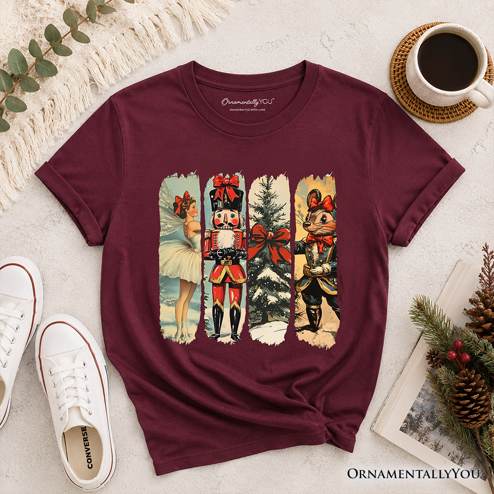 Kids Ballet and Nutcracker Christmas T-Shirt, Coquette Bow and Mouse Youth Vintage Holiday Tee