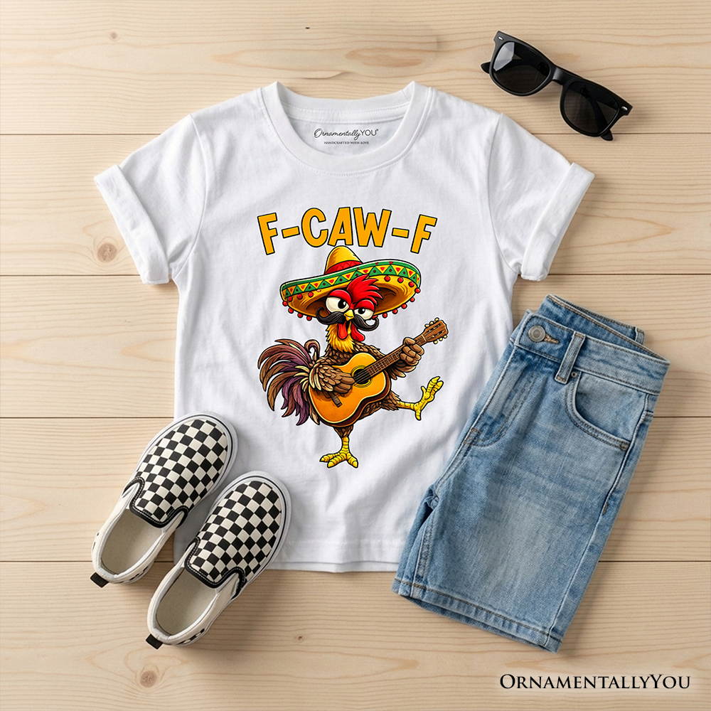 Kids F-CAW-F Rooster Cinco De Mayo T-Shirt, Funny Mexican Youth Tee