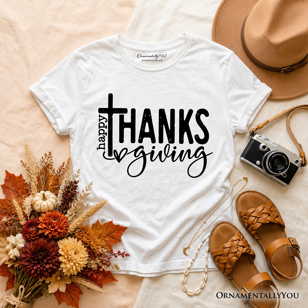 Kids Happy Thanksgiving Minimalist T-Shirt, Christian Religious Fall Tee for Youth