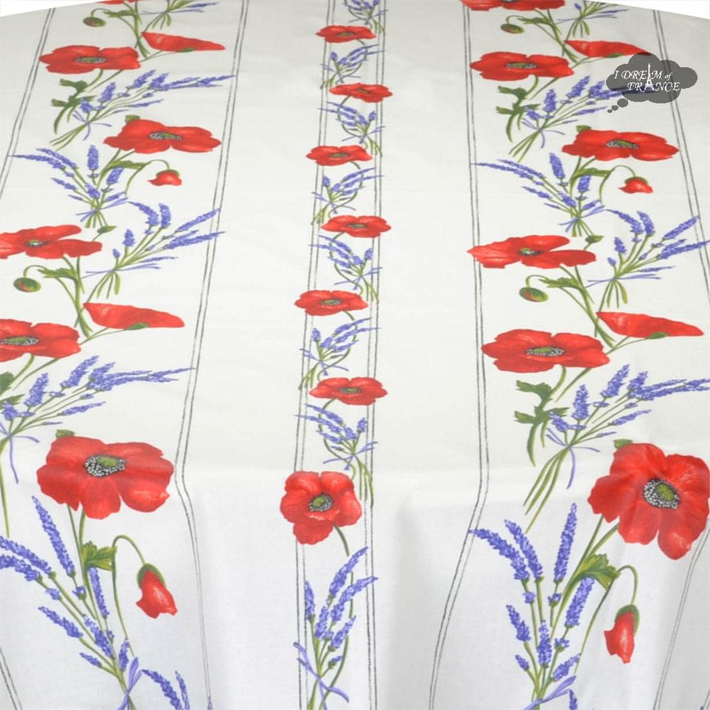 French Provencal tablecloth - Acrylic coated cotton, Spill-proof - 58" round - Poppies ivory | Tissus Toselli