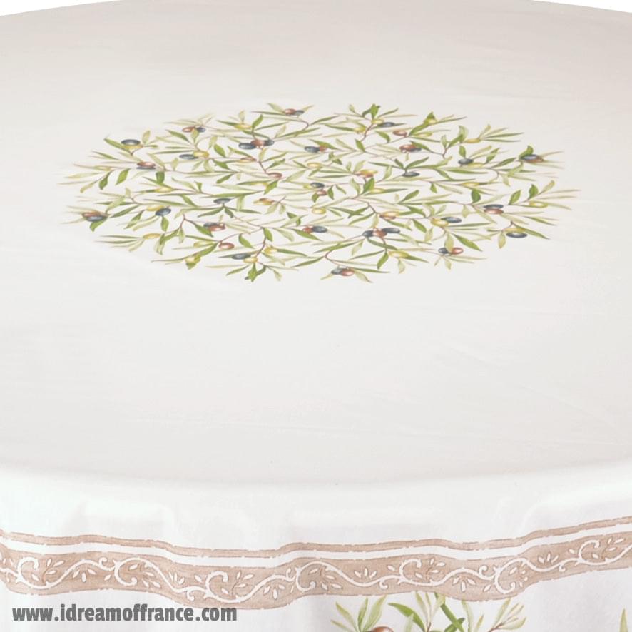 French Provencal tablecloth - Cotton, natural or acrylic-coated - 70" round - Clos des Oliviers cream | Label France