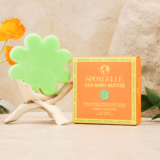 a sponge in a box next to a box of body butter
