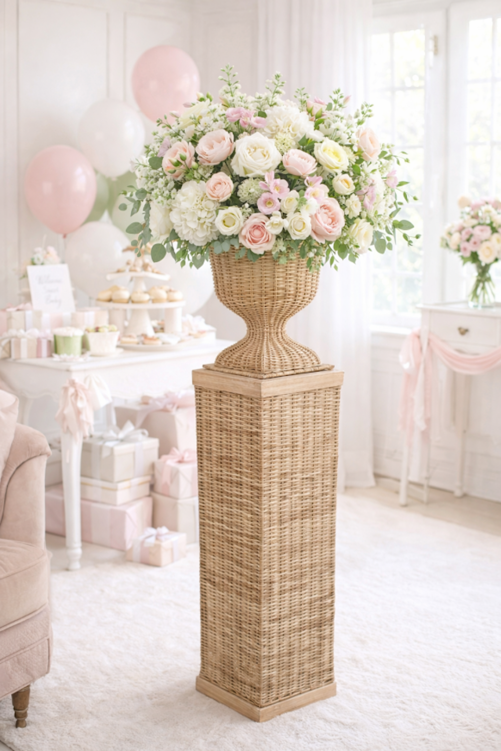 Square Wicker Urn and Pedestal (2 Options)