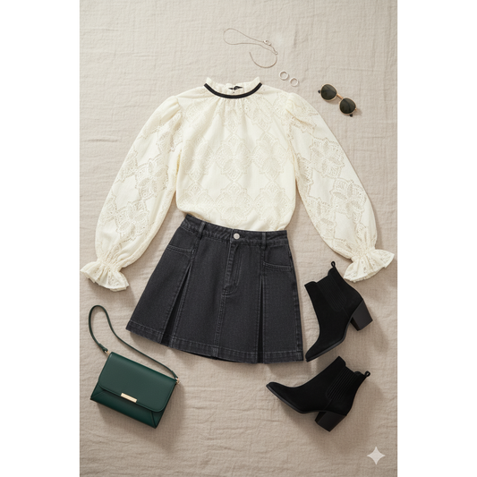 PRECIOUS LOOK IVORY WOVEN LACE TOP