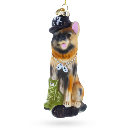 German Shepherd K9 Police Dog Glass Christmas Ornament