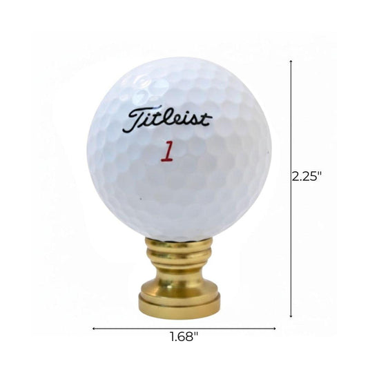 Golf Ball Lamp Finial, White, Polished Brass Base 2.25"h