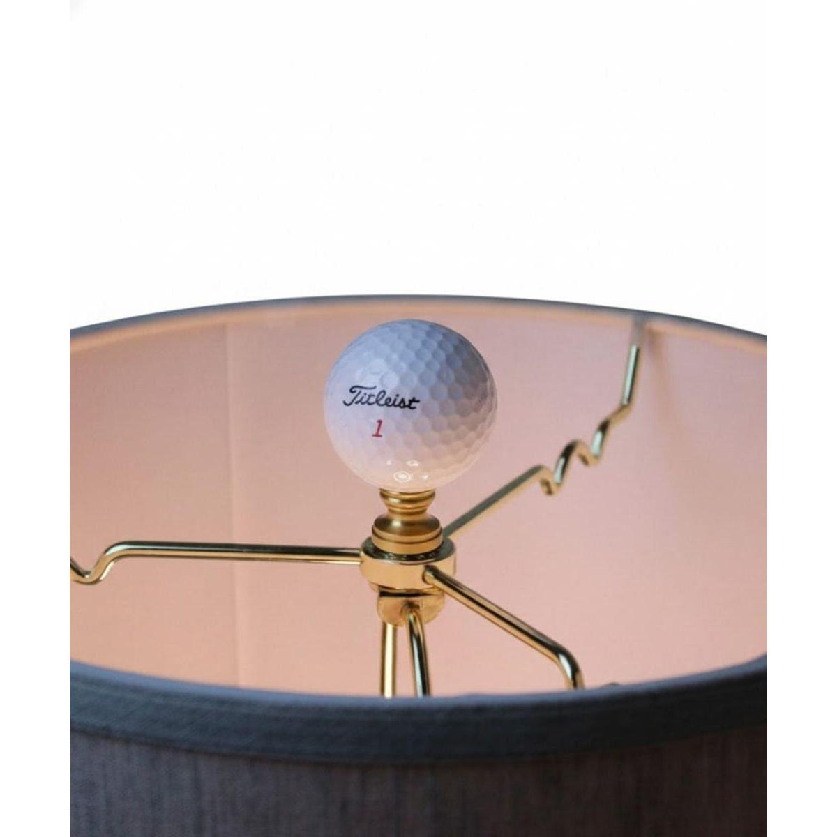 Golf Ball Lamp Finial, White, Polished Brass Base 2.25"h