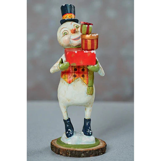 a snowman holding presents