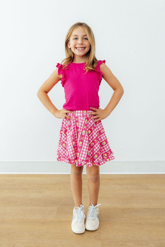 Hot Pink S/S Ruffle Tee