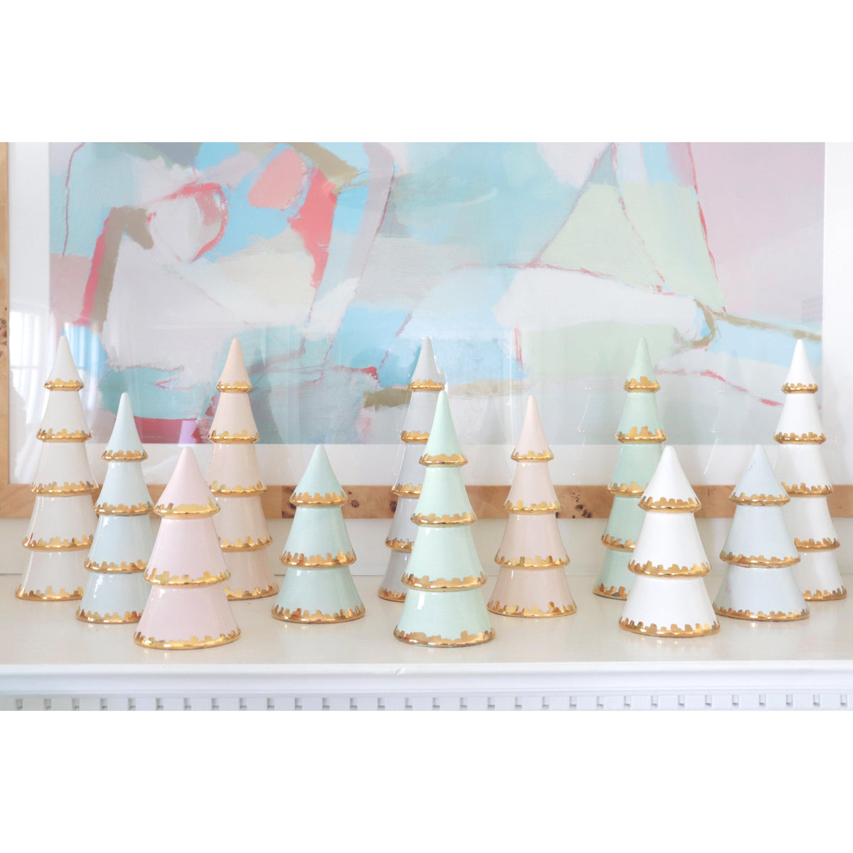 Hydrangea Blue Tiered Christmas Trees with 22K Gold Brushstroke Accent