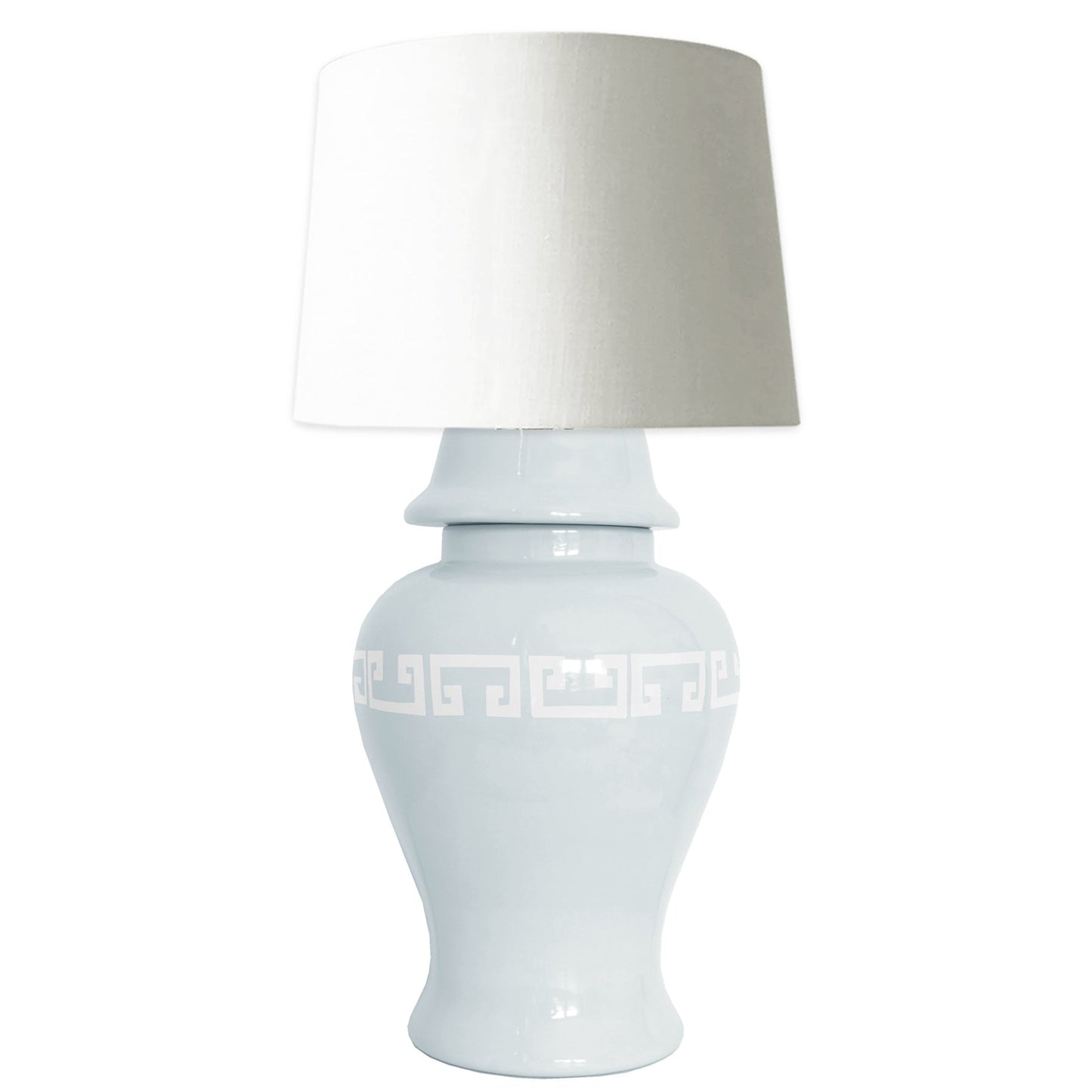 Hydrangea Light Blue Greek Key Ginger Jar Lamp