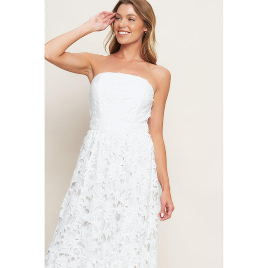 CAREFREE NIGHTS LACE OFF WHITE MIDI DRESS