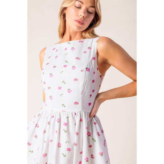 THENA GARDEN PARTY WOVEN EYELET MIDI DRESS