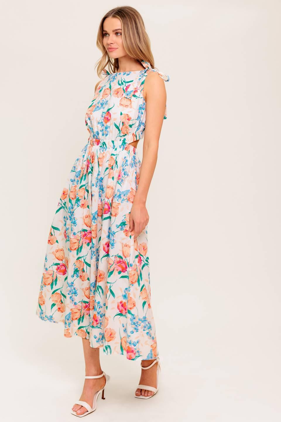 WHISPERING FLORA WOVEN MIDI DRESS