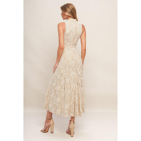 ELEGANT FLORAL STRETCH LACE MIDI DRESS