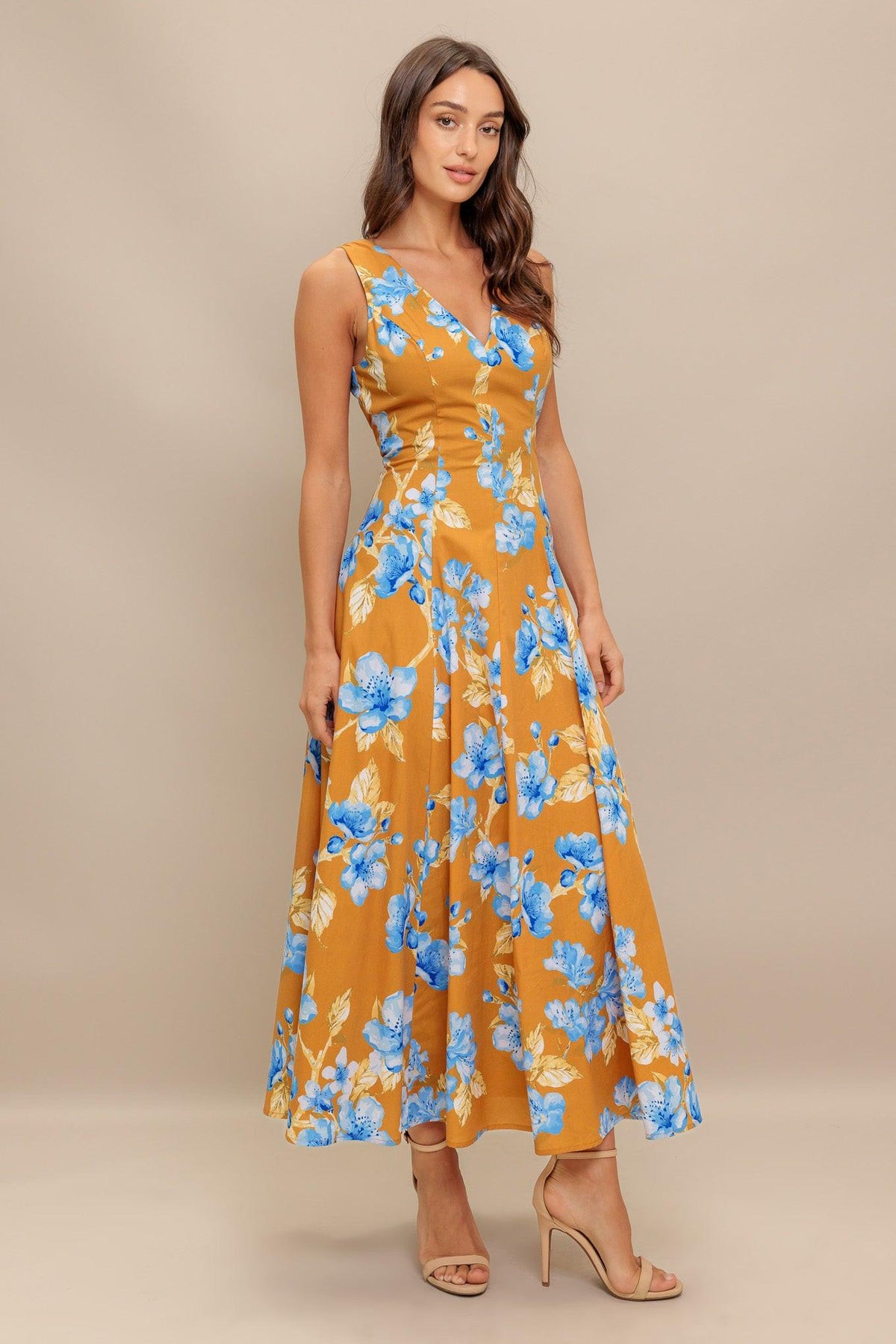 SKYBLOSSOM RUSH WOVEN MIDI DRESS