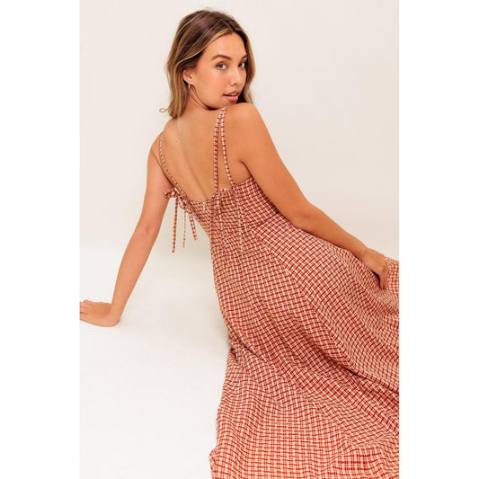 GINGHAM SUMMER WOVEN MIDI DRESS