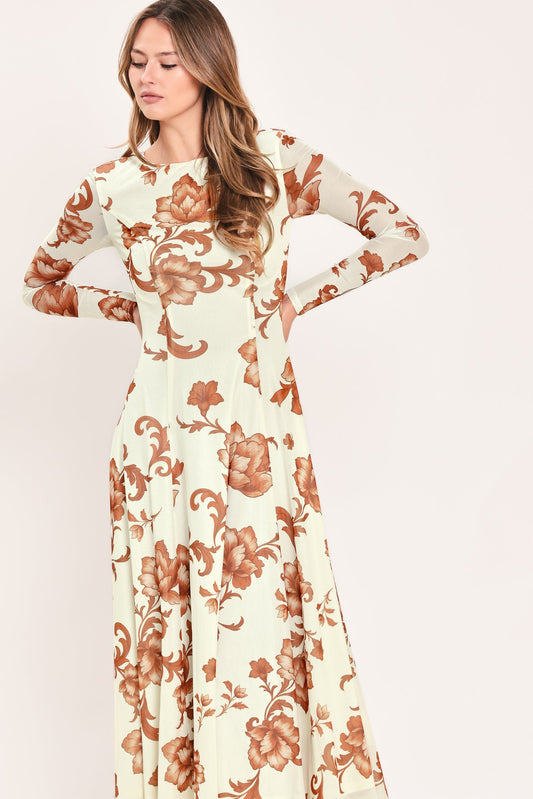 a woman in a floral dress