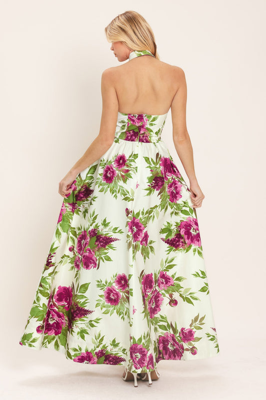 a woman in a floral dress
