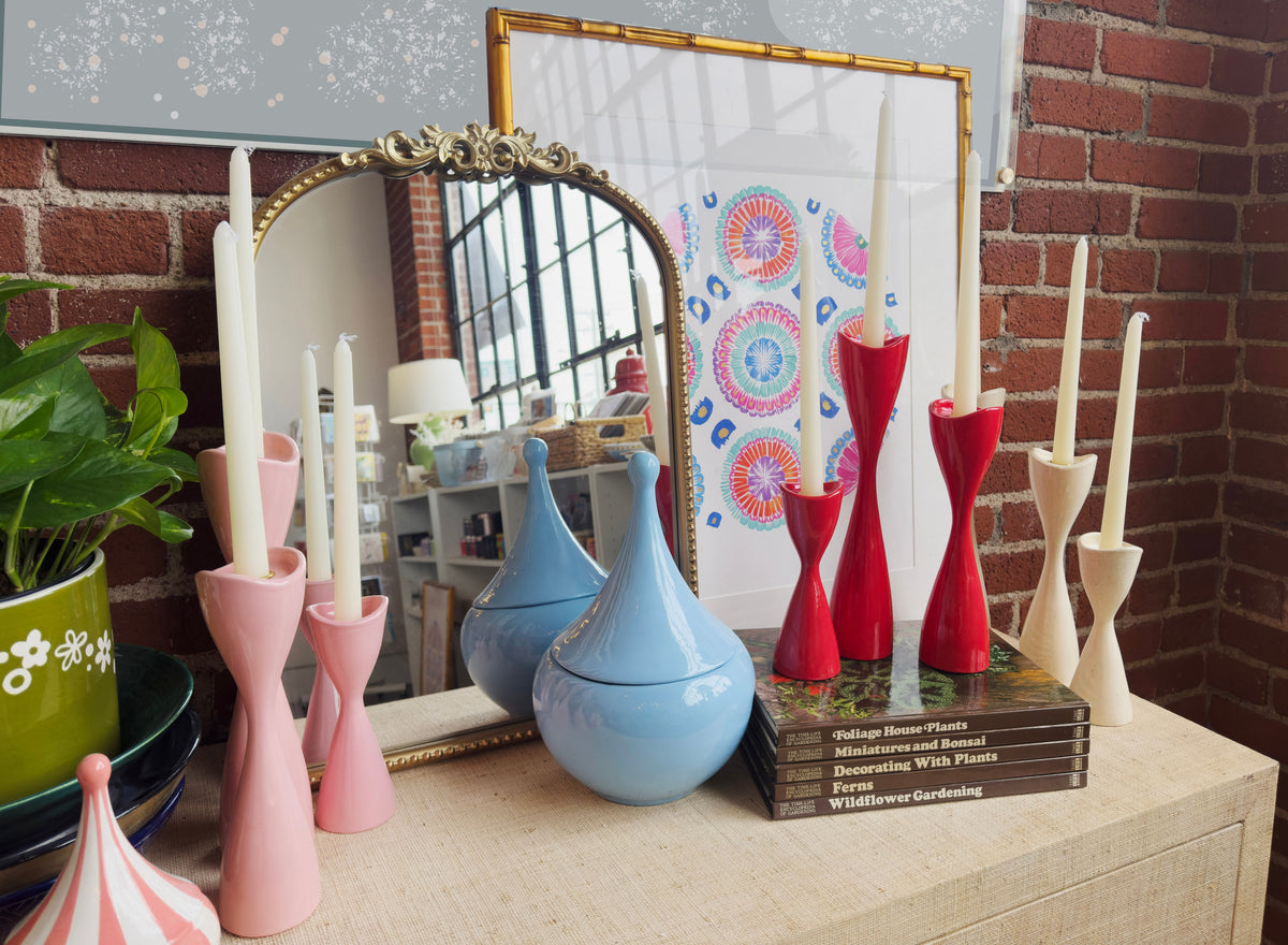 Tulip Candlestick Holders in Purple Tweed