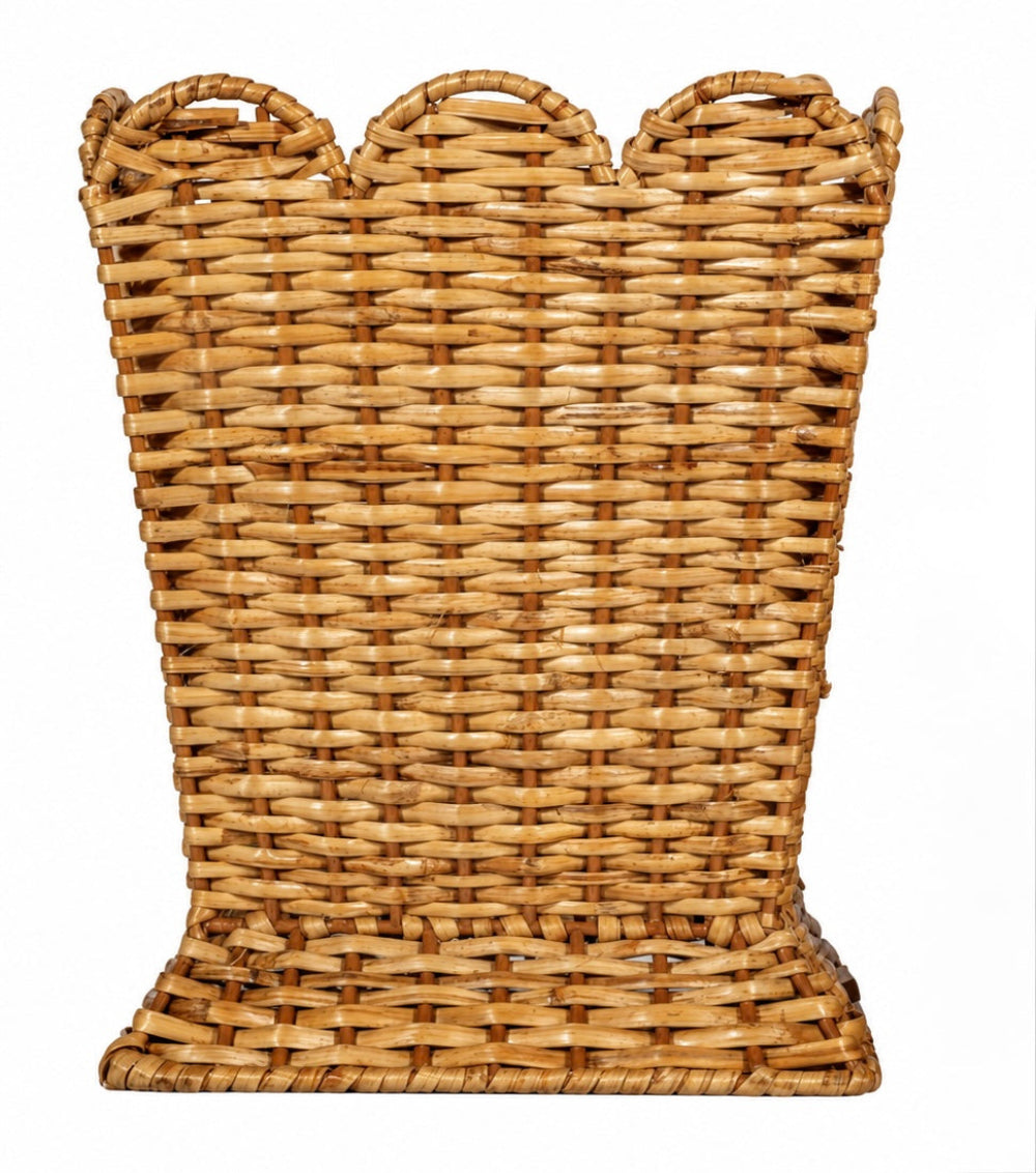 Square Scalloped Wicker Wastepaper Basket & Tissue Holder (2 Options)