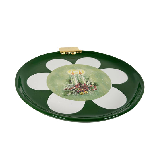 Ornament Plate Featuring Vintage Artwork and 22k Gold Accents- Green Christmas Candles