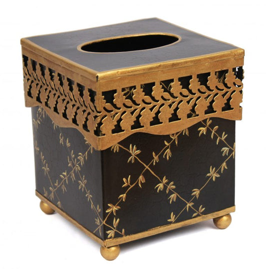 a black and gold tissue box