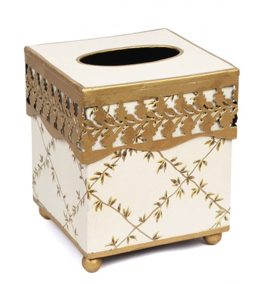 Ivory Pierced Gold Leaf Wastepaper Basket & Tissue (2 Options)