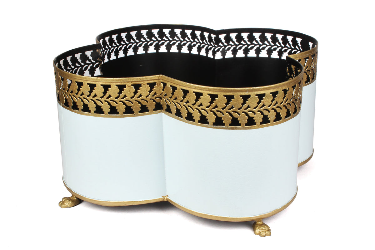 Pale Blue & Gold Leaf Quatrefoil Planter