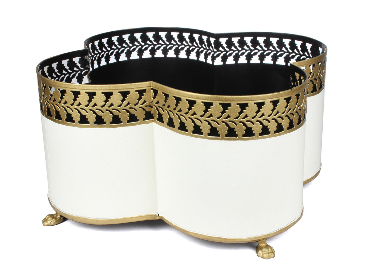 Ivory & Gold Leaf Quatrefoil Planter
