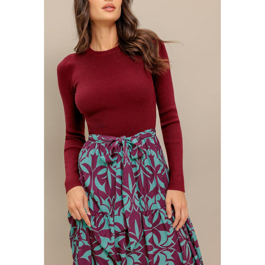 SANGRIA BLOOM WOVEN MIDI DRESS