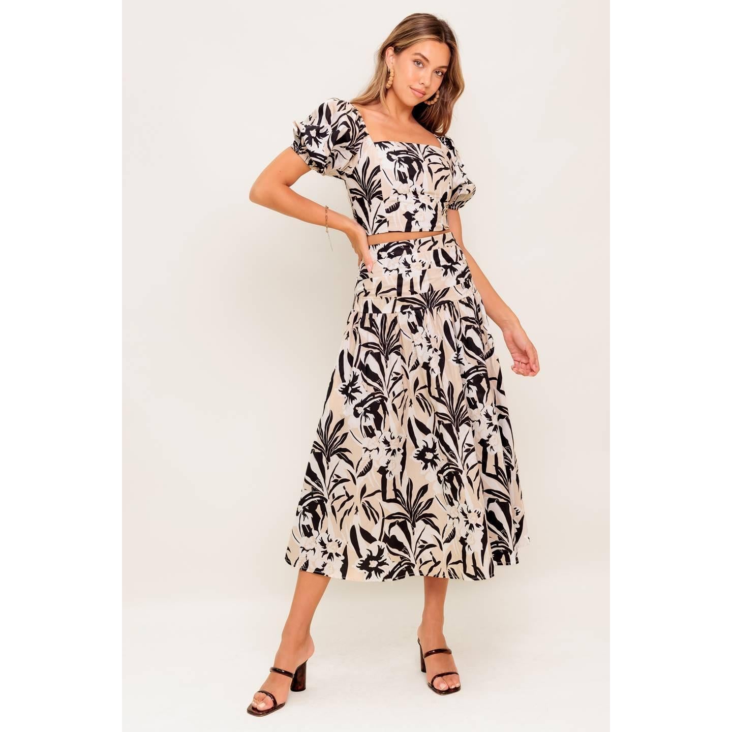 NEUTRAL ZONE WOVEN TOP AND SKIRT SET