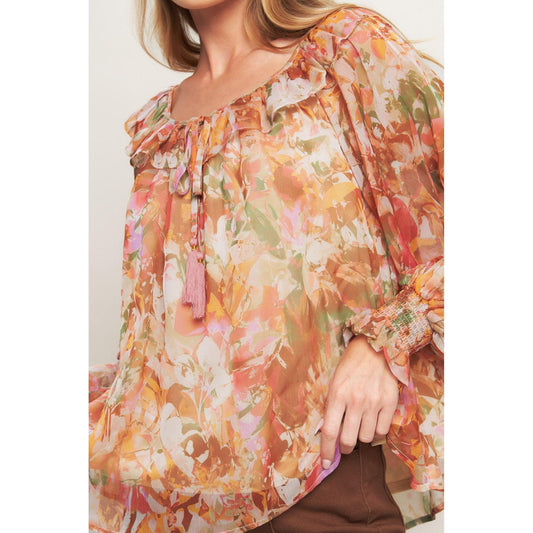 SOFT FLORAL RUST WOVEN TOP