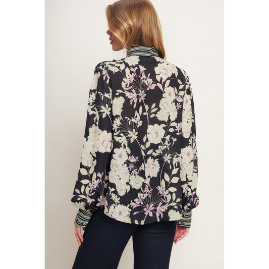 GARDEN GLAM BLACK WOVEN TOP