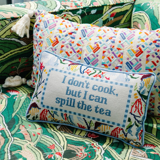 Spill the Tea Needlepoint Pillow