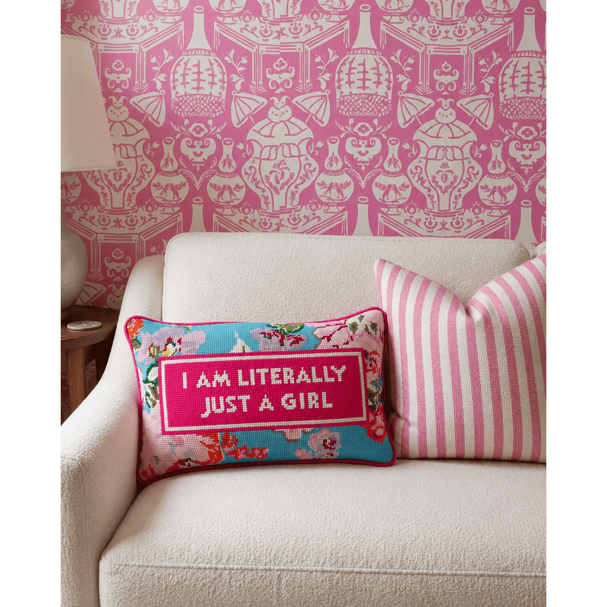 Just A Girl Needlepoint Pillow