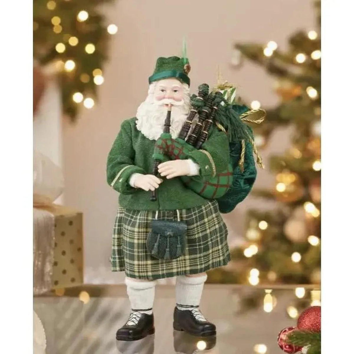 Kurt Adler 10.5" Fabriché™ Musical Irish Bagpiper Santa