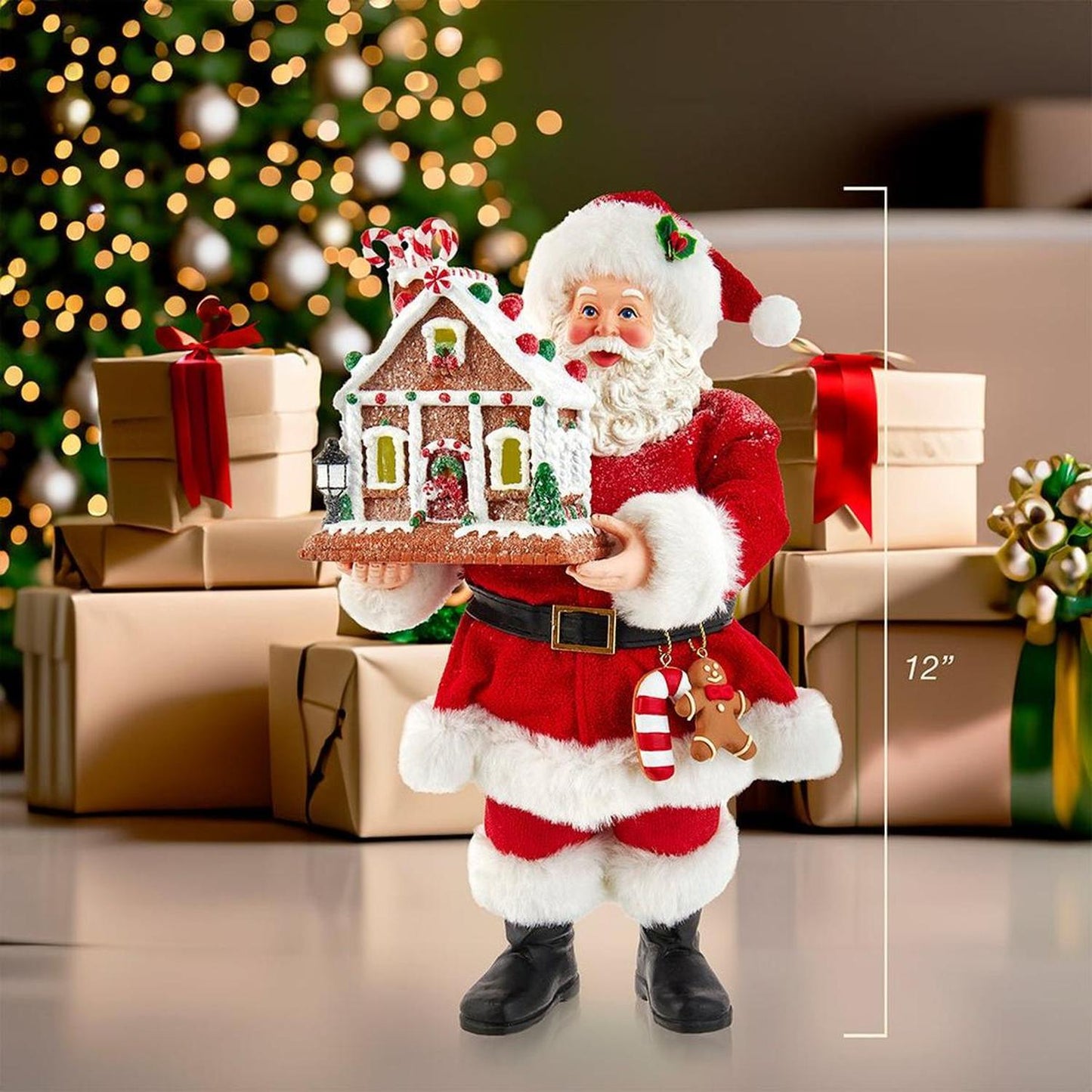 Kurt Adler 11" Battery-Operated Santa with Light-Up Gingerbread House