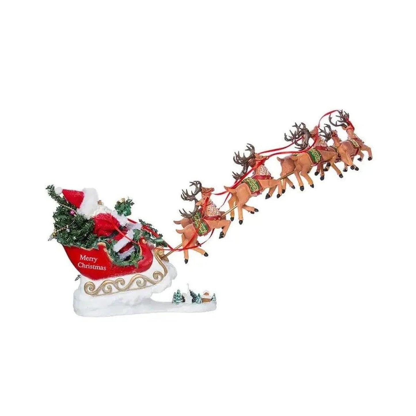 Kurt Adler 24" Fabriché Musical Santa with Eight Reindeer (Set of 2)