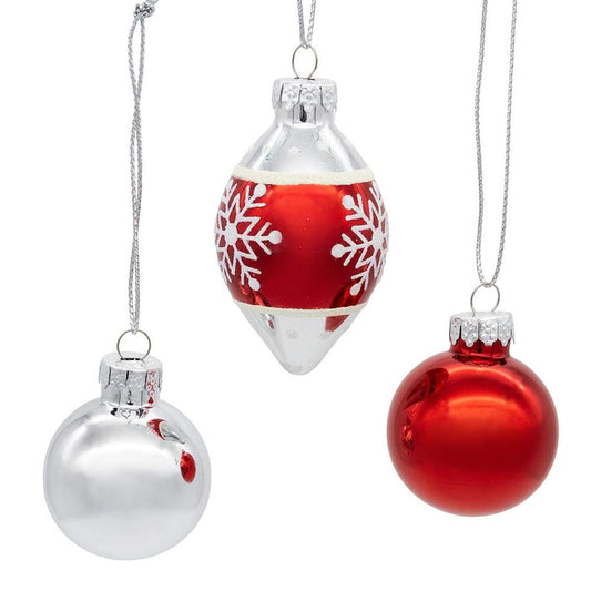 Kurt Adler 35MM Glass Red and Silver With Snowflake Ball 12-Piece Set