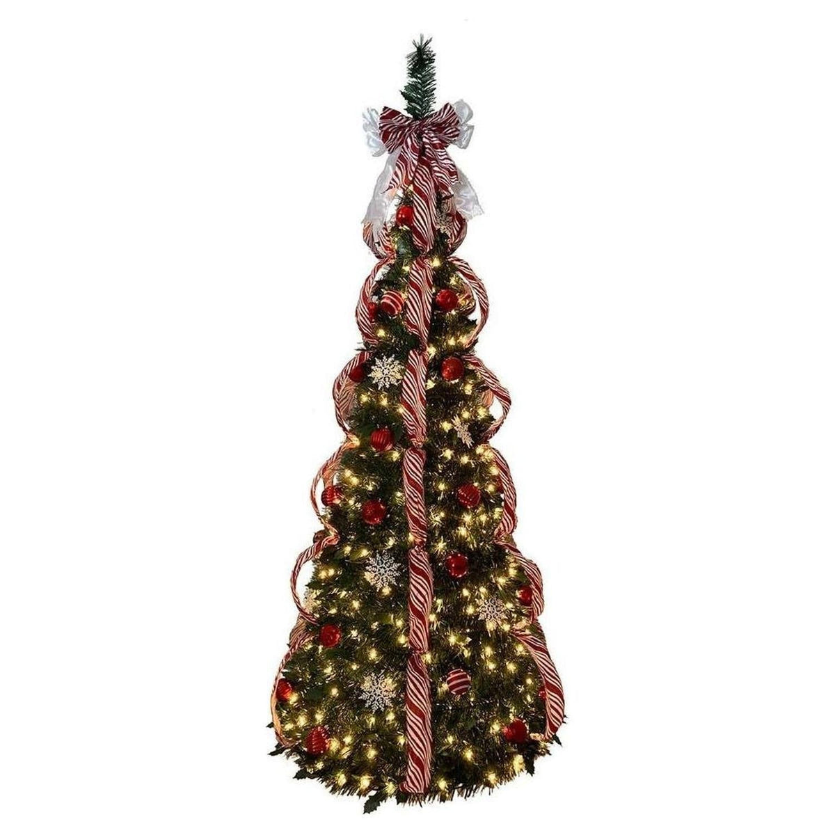 Kurt Adler 6-Foot Pre-Lit Red and White Collapsible Decorated Tree