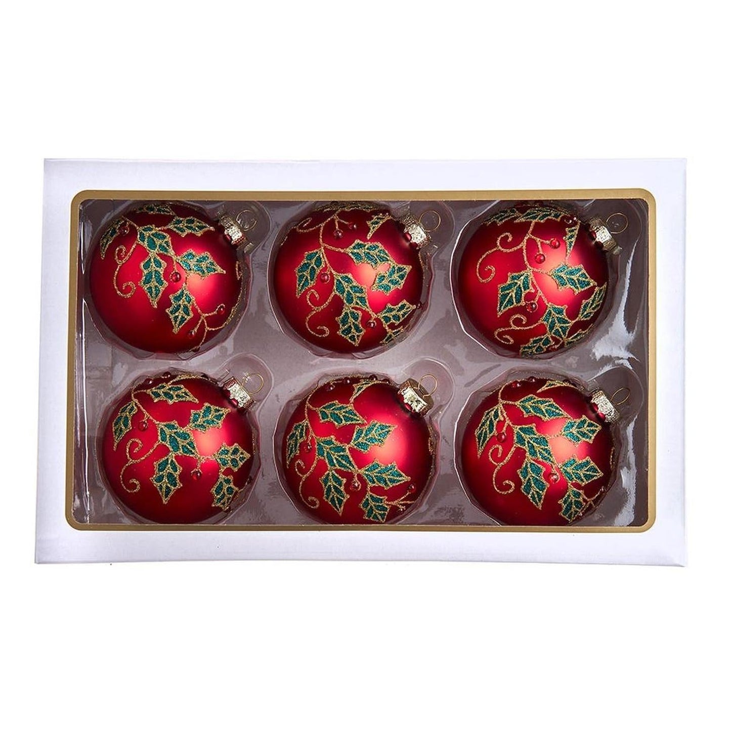 Kurt Adler 80MM Glass Red Berry and Holly Leaves Ornaments (6 Piece)