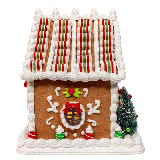 Kurt Adler 9 Inch Gingerbread House With Santa and Ribbon Candy Roof