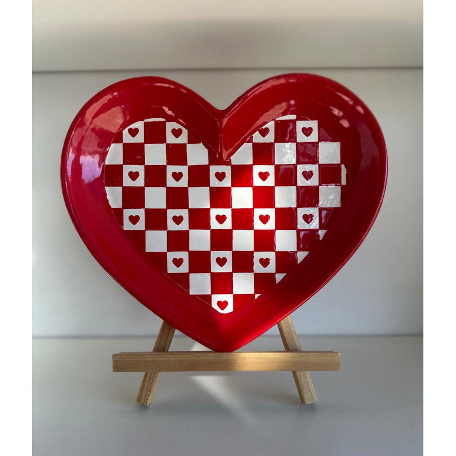 Large Checkered Heart Dishes
