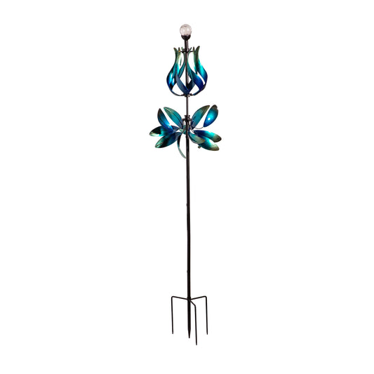 Seaside Retreat Wind Spinner, Solar Blue & Teal Floral Gradient, 82"H