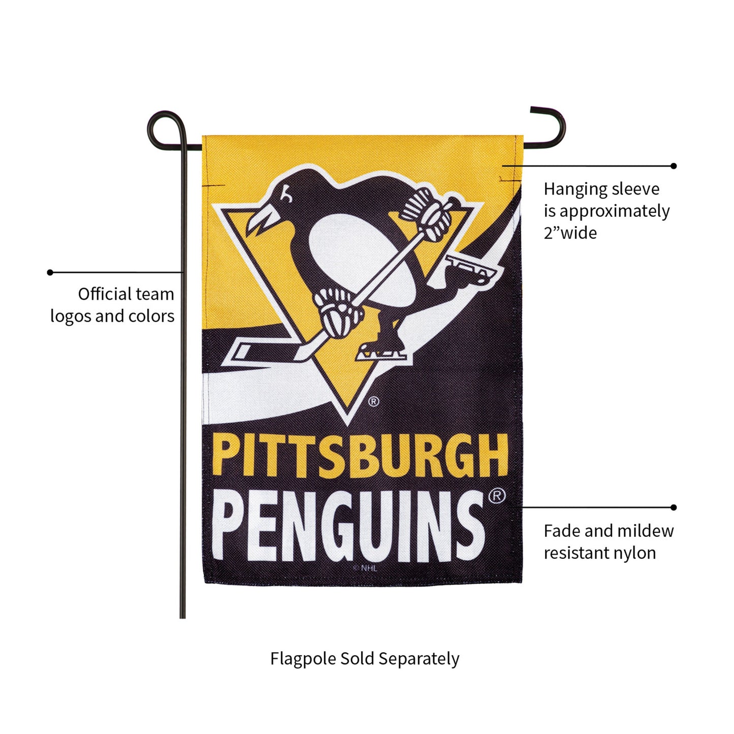 NHL Hockey Burlap Garden Flag, Pittsburgh Penguins