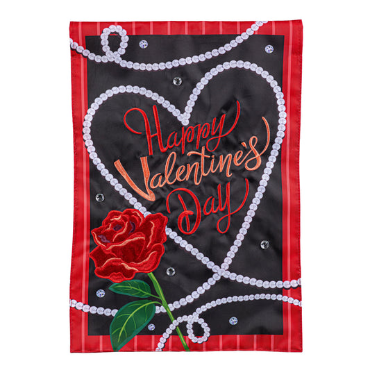 Valentine's Day Pearls Applique Garden Flag