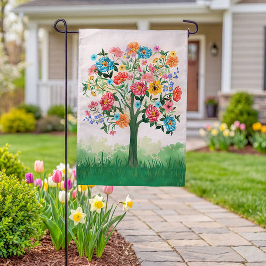 Blooming Tree of Life Burlap Garden Flag