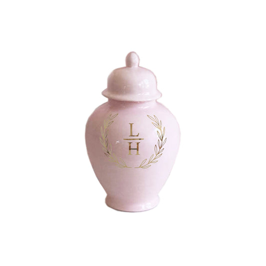 Laurel Wreath Monogram Ginger Jars in Cherry Blossom Pink